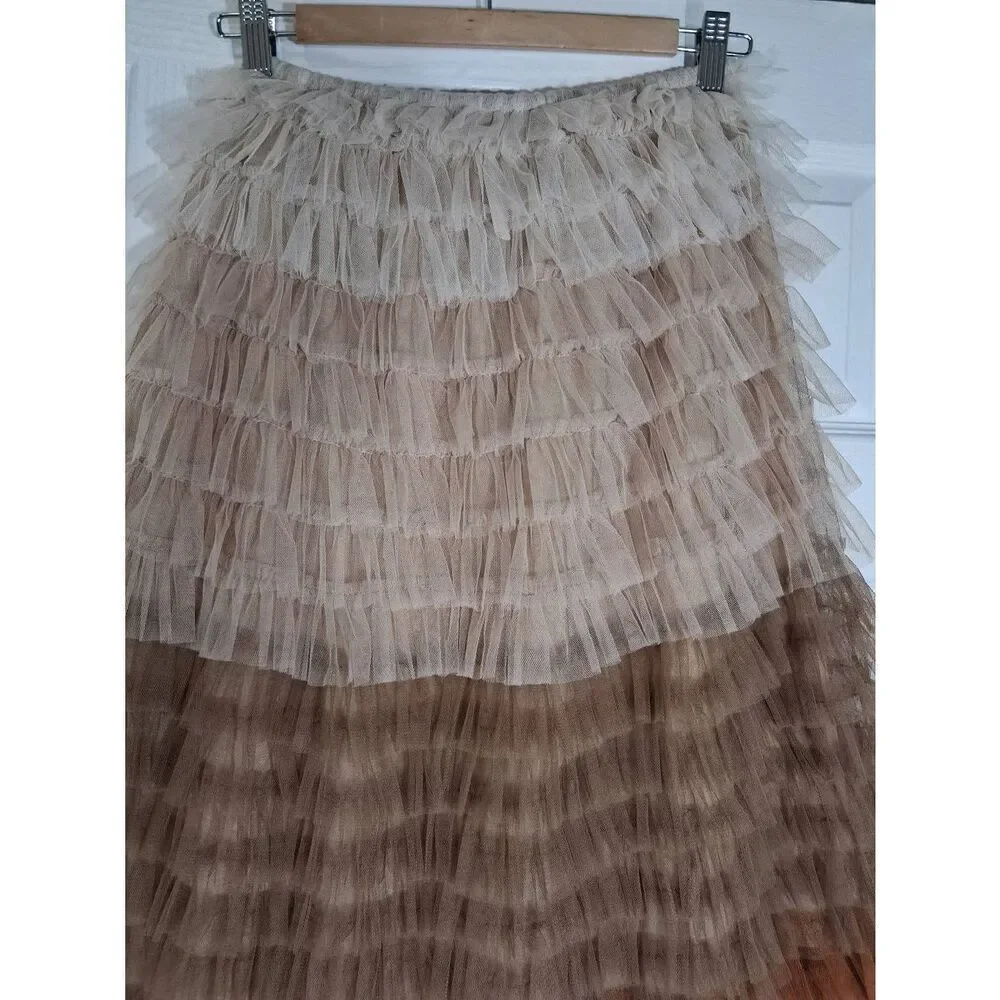 Aura womens medium maxi tulle long skirt tiered rust copper brown size 26 waist